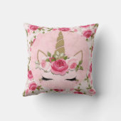 ユニコーン金ゴールドフローラバラかわいいトレンディー装飾用クッション クッション (裏面)