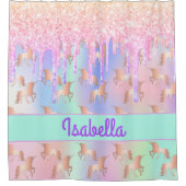 ユニコーン金ゴールドミントグリーン名 シャワーカーテン (正面)