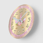 ユニコーン金ゴールドラッシュクリスタルガーリーグリッターピンクスパーク ラウンド壁時計 (傾斜)