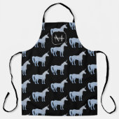 ユニコーン銀の青スパークルスパターンモノグラム エプロン (正面)