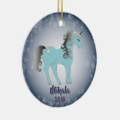 ユニコーン雪のパーソナライズされた結晶の装飾 セラミックオーナメント (右)