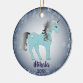 ユニコーン雪のパーソナライズされた結晶の装飾 セラミックオーナメント (左)