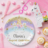ユニコーン頭の女の子の誕生日カスタマイズ紙プレート。 ペーパープレート (パーティー)