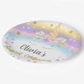 ユニコーン頭の女の子の誕生日カスタマイズ紙プレート。 ペーパープレート (アングル)