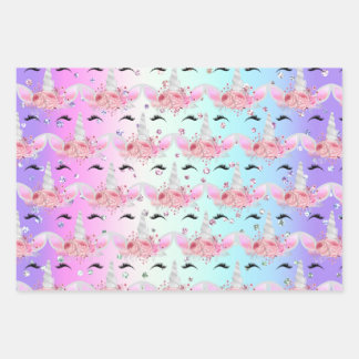 ユニコーン顔とグリッター包装紙シート ラッピングペーパーシート