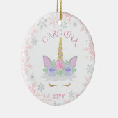 ユニコーン顔まつげフローラグリッター名前をカスタムする セラミックオーナメント (右)
