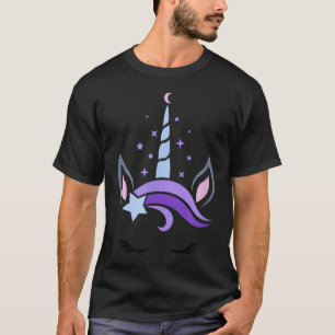 ユニコーン顔まつ毛シアルムーンスターボホルー Tシャツ
