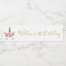 ユニコーン顔ウォーターボトルラベル