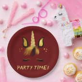 ユニコーン顔オンレッド ペーパープレート (パーティー)