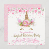 ユニコーン顔ガールズバースデーパーティー招待状 招待状 (正面/裏面)