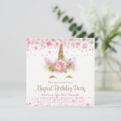 ユニコーン顔ガールズバースデーパーティー招待状 招待状 (スタンド正面)