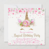 ユニコーン顔ガールズバースデーパーティー招待状 招待状 (正面)