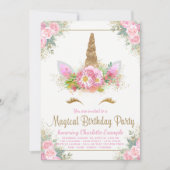 ユニコーン顔ガールズバースデーパーティー招待状 招待状 (正面)