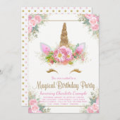 ユニコーン顔ガールズバースデーパーティー招待状 招待状 (正面/裏面)
