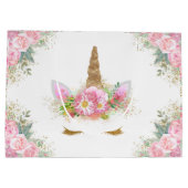ユニコーン顔ガールベビーシャワー ラージペーパーバッグ (裏面)
