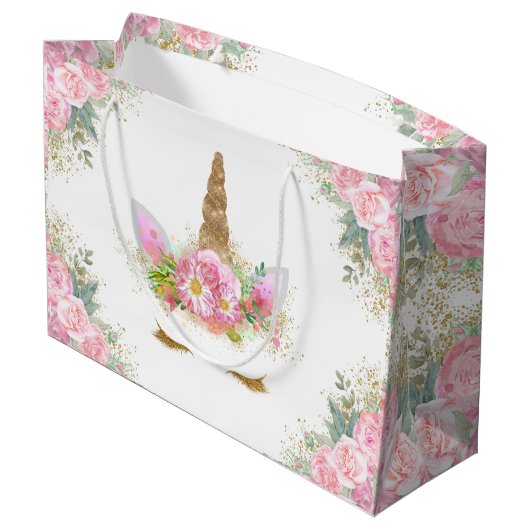 ユニコーン顔ガールベビーシャワー ラージペーパーバッグ (裏面アングル)