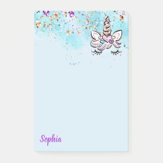 ユニコーン顔グリッターピンク&パープルマジカルガールズ ポストイット (正面)