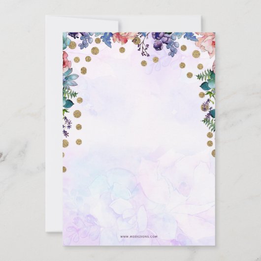 ユニコーン顔グリッターフローラ誕生日招待状 招待状 (裏面)