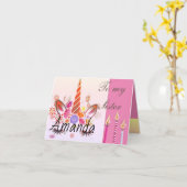 ユニコーン顔ケーキ誕生日 カード (黄色い花)