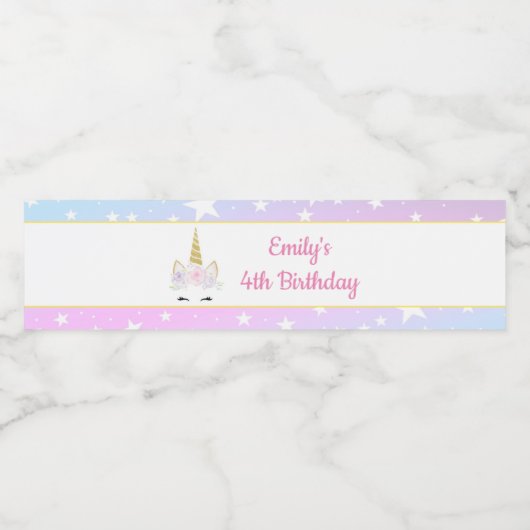 ユニコーン顔スターガールバースデーボトルラベル ペットボトルラベル (シングルラベル)