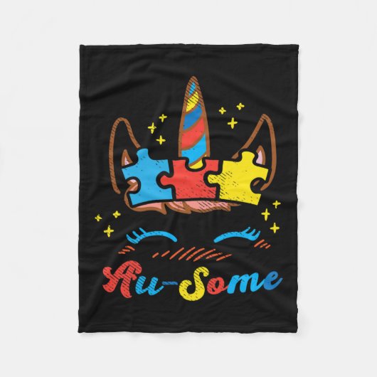 ユニコーン顔パズル自閉症啓発Asl女の子Gif フリースブランケット (正面)
