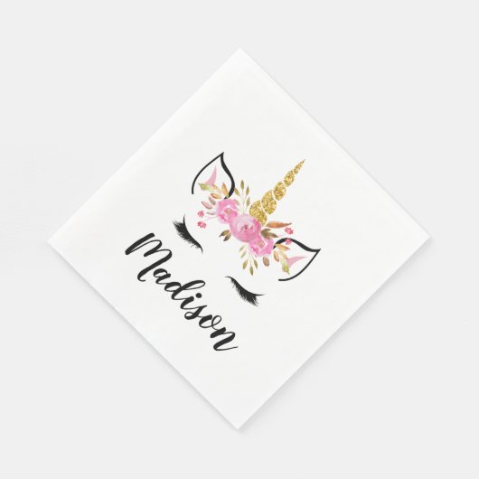 ユニコーン顔パーソナライズされた名 スタンダードランチョンナプキン (角)