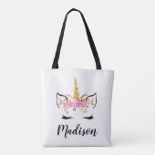 ユニコーン顔パーソナライズされた名 トートバッグ (裏面)
