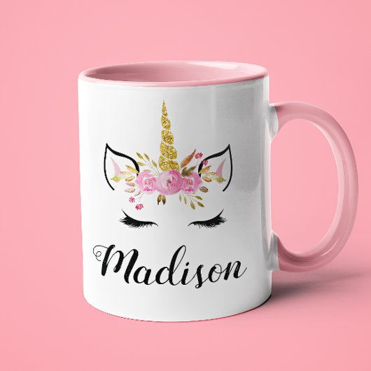 ユニコーン顔パーソナライズされた名 マグカップ