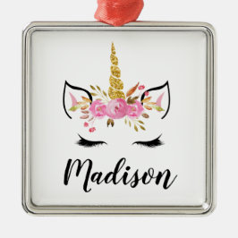 ユニコーン顔パーソナライズされた名 メタルオーナメント