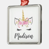 ユニコーン顔パーソナライズされた名 メタルオーナメント (左)