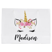 ユニコーン顔パーソナライズされた名 ラージペーパーバッグ (裏面)