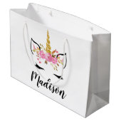 ユニコーン顔パーソナライズされた名 ラージペーパーバッグ (裏面アングル)