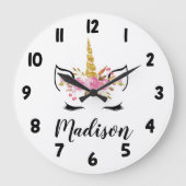 ユニコーン顔パーソナライズされた名 ラージ壁時計 (正面)
