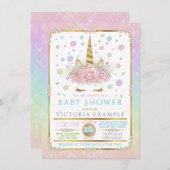 ユニコーン顔パールユニコーンベビーシャワー招待状 招待状 (正面/裏面)