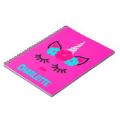 ユニコーン顔ピンクとアクア| 名前をカスタムする ノートブック (左側)