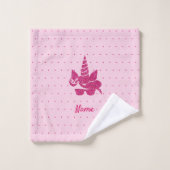 ユニコーン顔ピンクグリッターガーリーキッズ バスタオルセット (ウォッシュタオル)