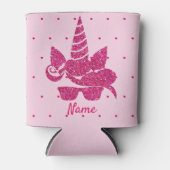 ユニコーン顔ピンクグリッターガーリーキッズ 缶クーラー (正面)