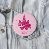 ユニコーン顔ピンクグリッターガーリーキッズ 缶バッジ (インサイチュ)