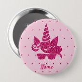 ユニコーン顔ピンクグリッターガーリーキッズ 缶バッジ (正面&裏面)