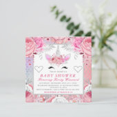 ユニコーン顔ピンクシルバーベイビーシャワースクエア 招待状 (スタンド正面)
