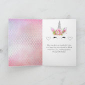 ユニコーン顔ピンクシルバー誕生日 カード (内部)