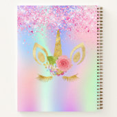ユニコーン顔ピンクパープルホログラフィックガール ノートブック (裏面)