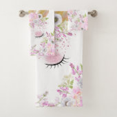 ユニコーン顔ピンク牡丹フローラ幻想的なアートワーク™ バスタオルセット (インサイチュ)