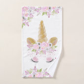 ユニコーン顔ピンク牡丹フローラ幻想的なアートワーク™ バスタオルセット (ハンドタオル)