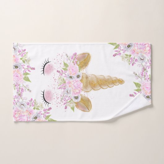 ユニコーン顔ピンク牡丹フローラ幻想的なアートワーク™ バスタオルセット (ハンドタオル)