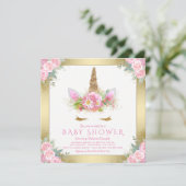 ユニコーン顔ピンク金ゴールドベビーシャワー招待状 招待状 (スタンド正面)