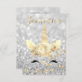 ユニコーン顔フェイク金ゴールドシルバーグレーグリッターラッシュズ 招待状 (正面/裏面)