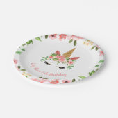 ユニコーン顔フローラ誕生日 ペーパープレート (アングル)