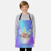 ユニコーン顔ホログラフィーパーソナライズされた エプロン (着用した状態)