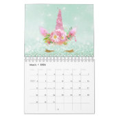 ユニコーン顔ホーングリッターピンクローズ金ゴールドパステル カレンダー (3月 2026)